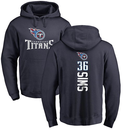 Tennessee Titans Men Navy Blue LeShaun Sims Backer NFL Football 36 Pullover Hoodie Sweatshirts